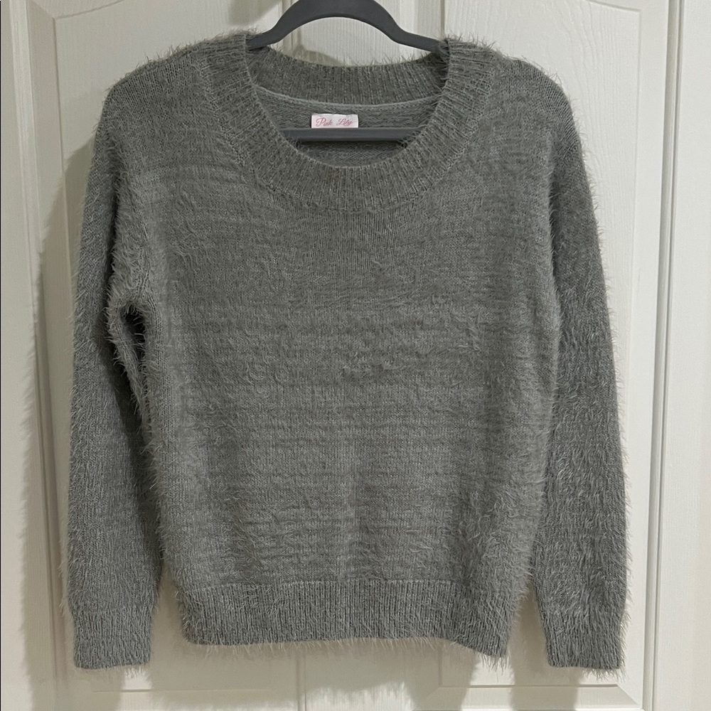 Pink Lily Fuzzy Gray Women's Sweater